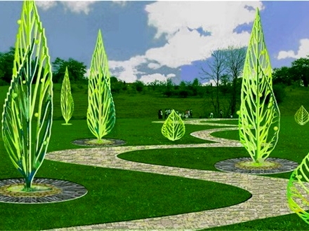 綠色植物樹木景觀雕塑小品標識設計制作